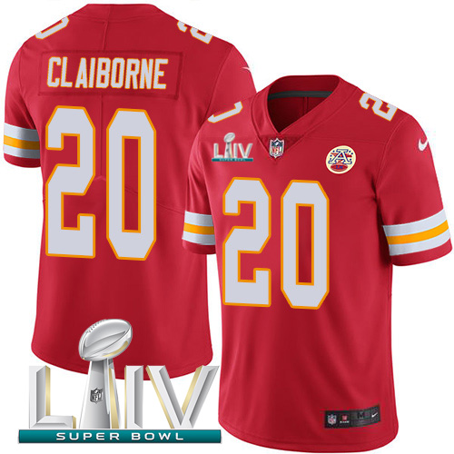 Kansas City Chiefs Nike #20 Morris Claiborne Red Super Bowl LIV 2020 Team Color Youth Stitched NFL Vapor Untouchable Limited Jersey